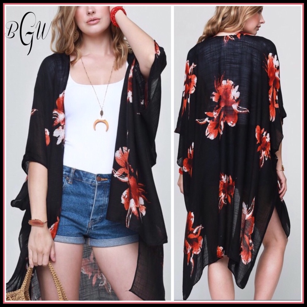 🆕5⭐️High-lo Gorgeous Flower Print Kimono - Picture 2 of 8